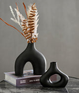 Jarrón Donut Carrot's Den, Cerámica Minimalista, Set de 2