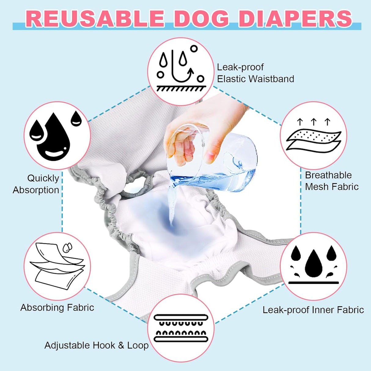 XPCARE Paquete de 6 pañales lavables para perras (S)