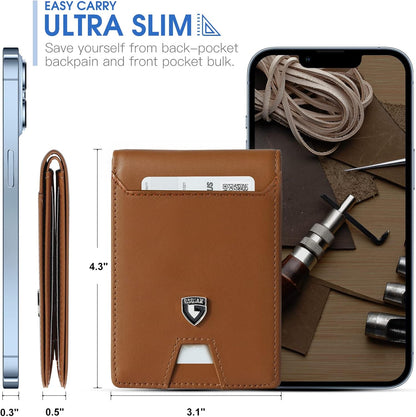 Billetera Slim GSOIAX con RFID, Cuero, Bifold, Clip Dinero