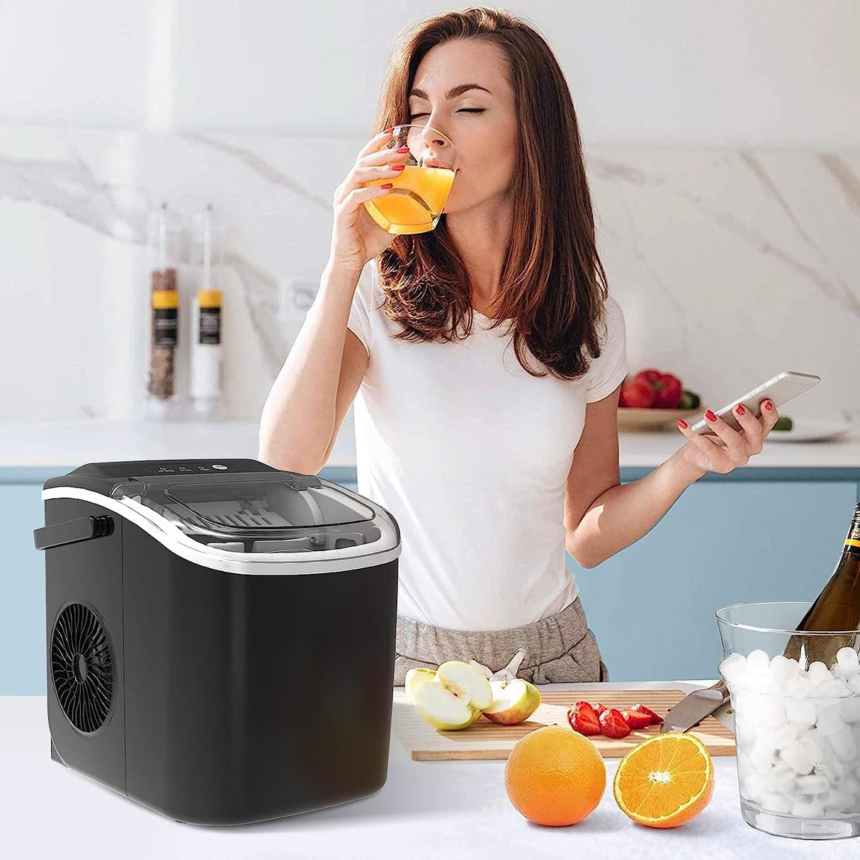 Máquina de Hielo Portátil, Auto-Limpiante, 27lbs/24Hrs, Modelo X