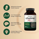 Suplemento de Colina 500mg con Omega-3, 240 cápsulas