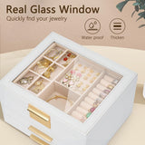 Caja de joyas 3 capas, organizador con tapa de vidrio, modelo X.