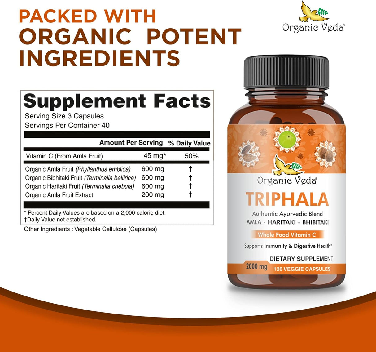 Suplemento Organic Veda Triphala Cápsulas  limpieza de colon