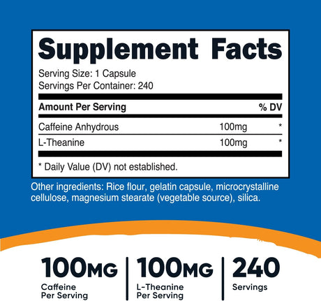 Nutricost Cafeína con L-teanina 100 mg