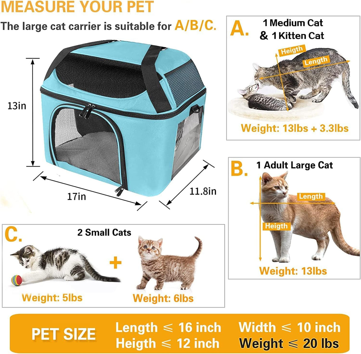 Transportadora grande para 2 gatos, Oeko-TEX, certificada, TSA