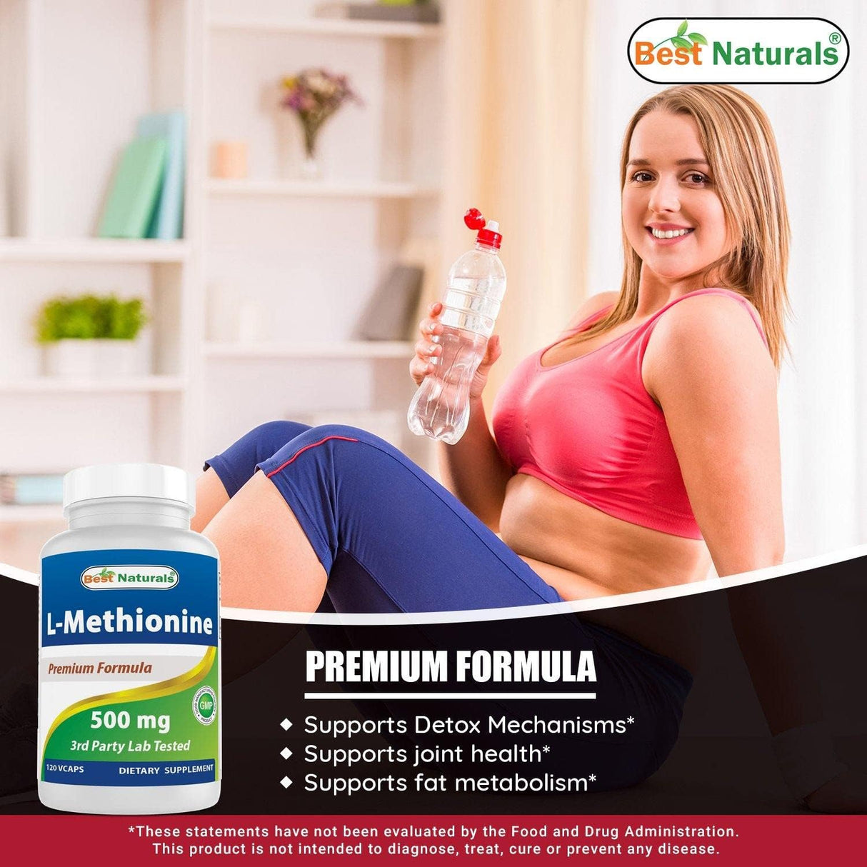 Suplemento Naturals L-metionina 500 mg 120 cápsulas vegetal