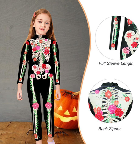 Disfraz Esqueleto Niñas RAISEVERN Jumpsuit 3D Talla 5-14 Años
