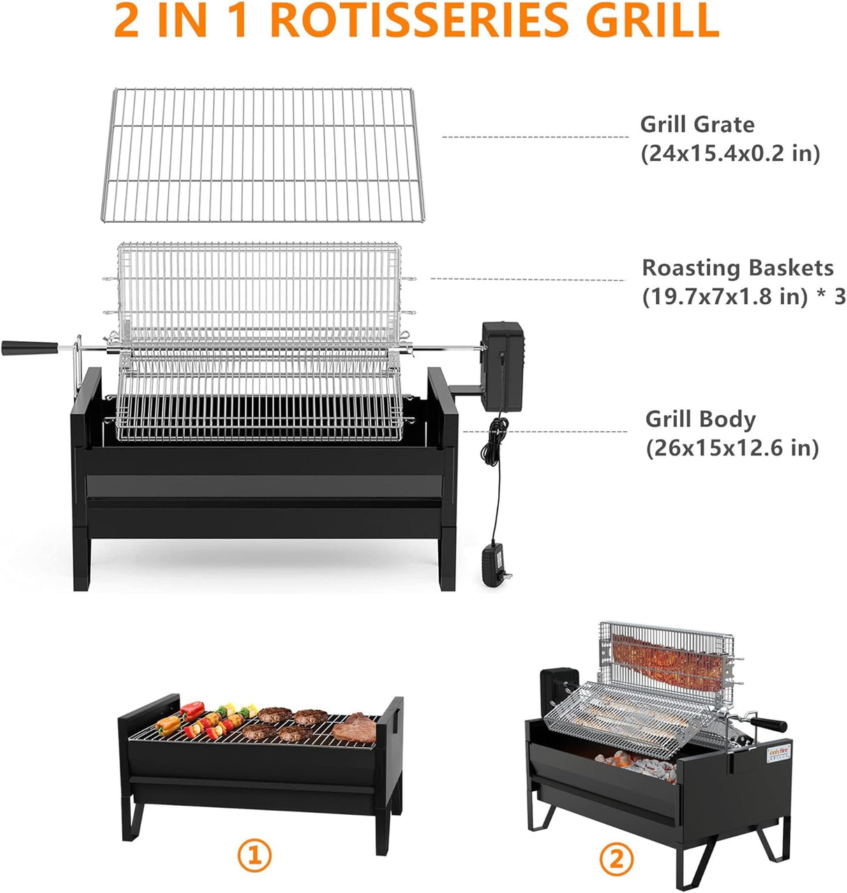 Kit de asador Onlyfire 2 en 1 con 3 cestas y parrilla 24