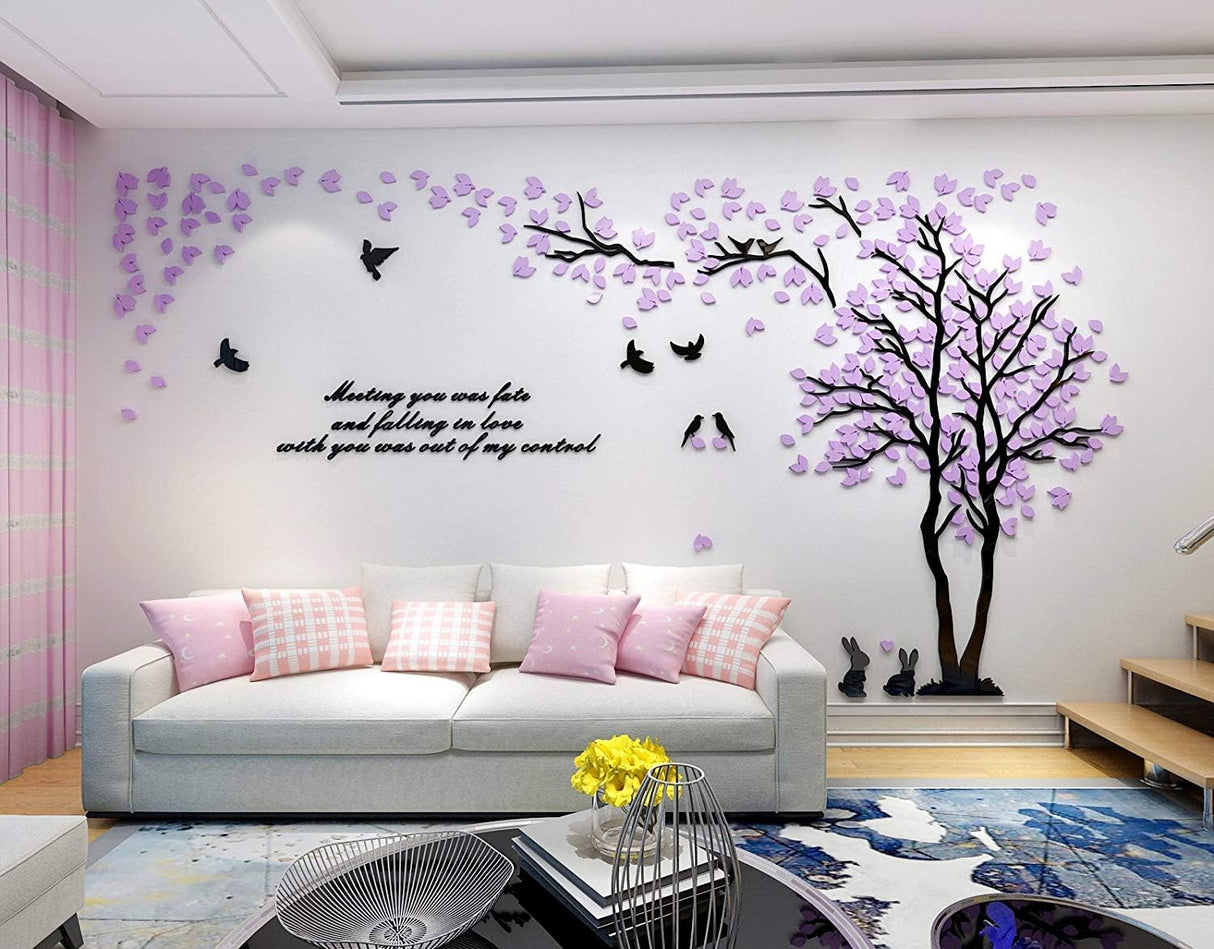 Vinilos 3D de Árbol y Aves, Decoración Hogar M-98X51in