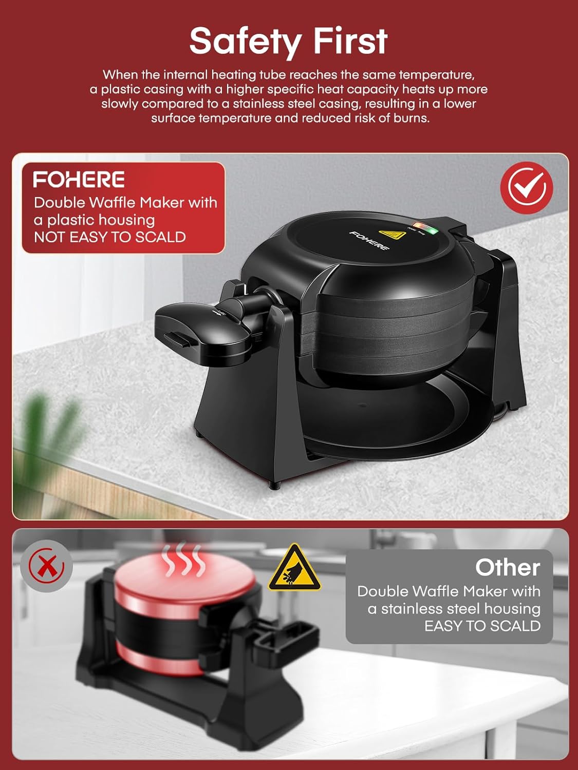 Máquina de Waffles, 1400W, Placas Antiadherentes, Modelo 180°