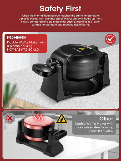 Máquina de Waffles, 1400W, Placas Antiadherentes, Modelo 180°
