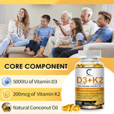 Suplemento de Vitamina D3 K2, 120 cápsulas, Natural Coconut