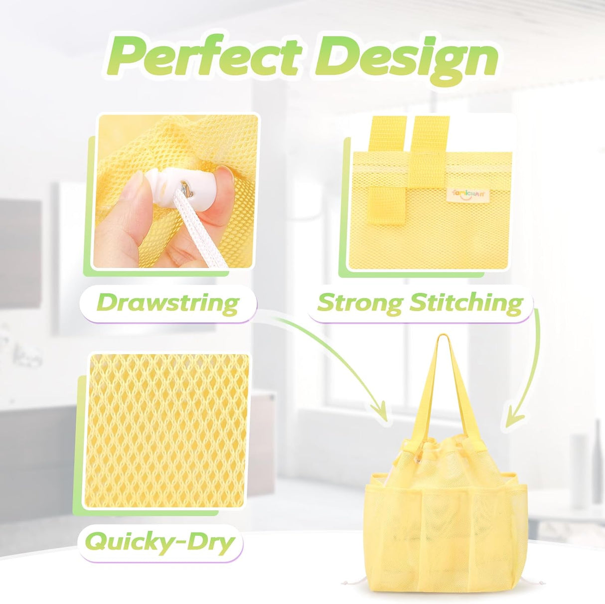 Portable Mesh Shower Caddy with Drawstring for Dorms & Travel