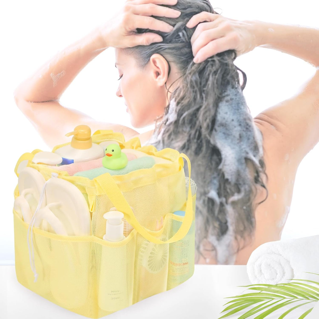 Portable Mesh Shower Caddy with Drawstring for Dorms & Travel