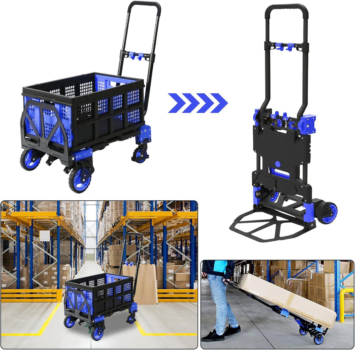 Carretilla Plegable 2 en 1, Alta Capacidad 330lbs, Modelo Portátil