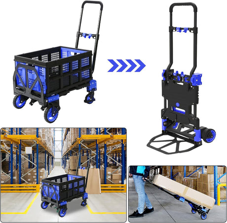 Carretilla Plegable 2 en 1, Alta Capacidad 330lbs, Modelo Portátil