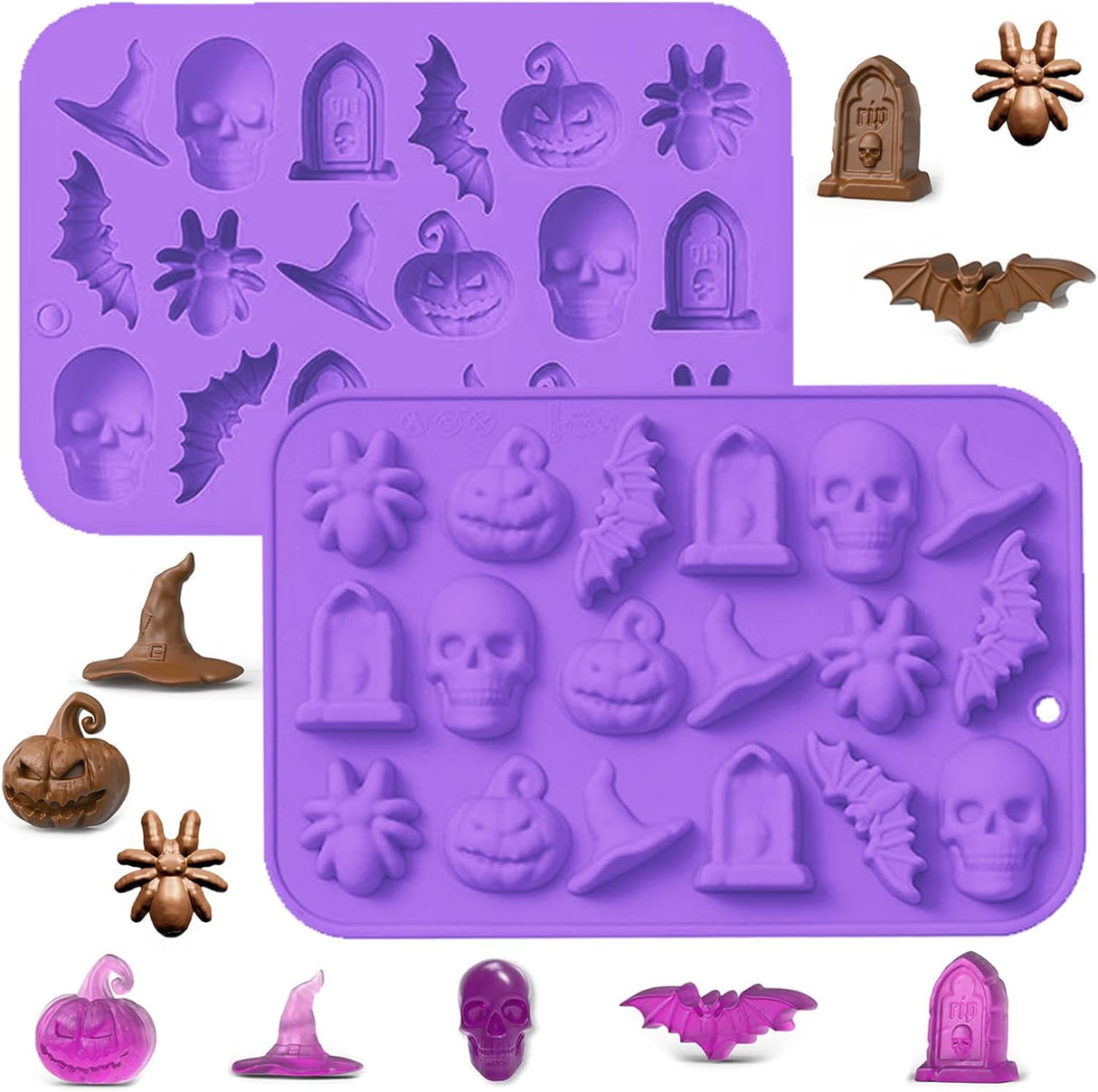 Molde de Silicona Halloween 2 Pack, 3D Calavera y Murciélago