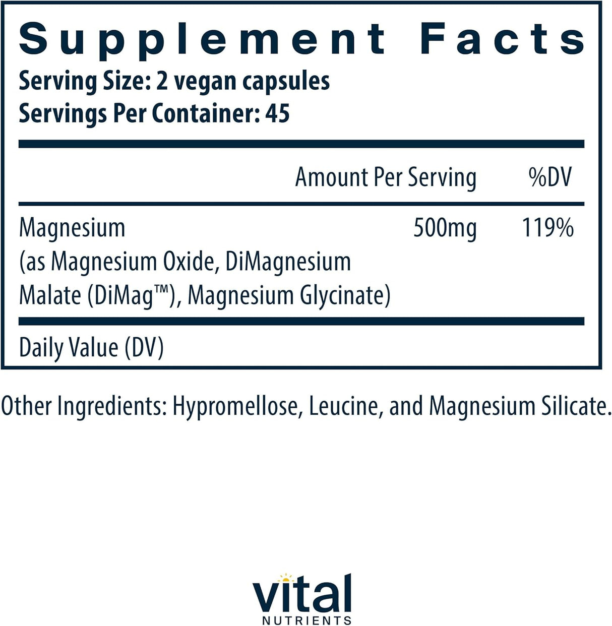Magnesio Triple Vital Nutrients | Vegano, 250mg | 90 Cápsulas