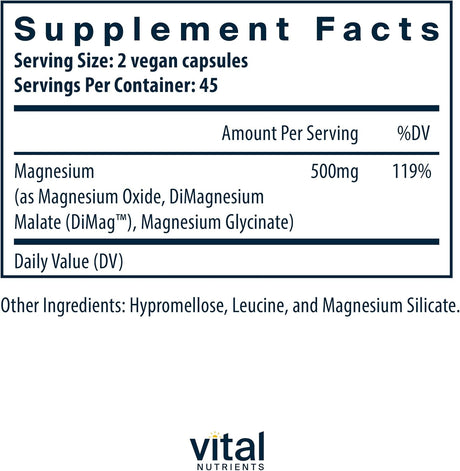 Magnesio Triple Vital Nutrients | Vegano, 250mg | 90 Cápsulas