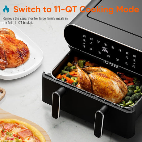 Freidora de aire 11-QT, 8 en 1, con divisor, XL, modelo QT11