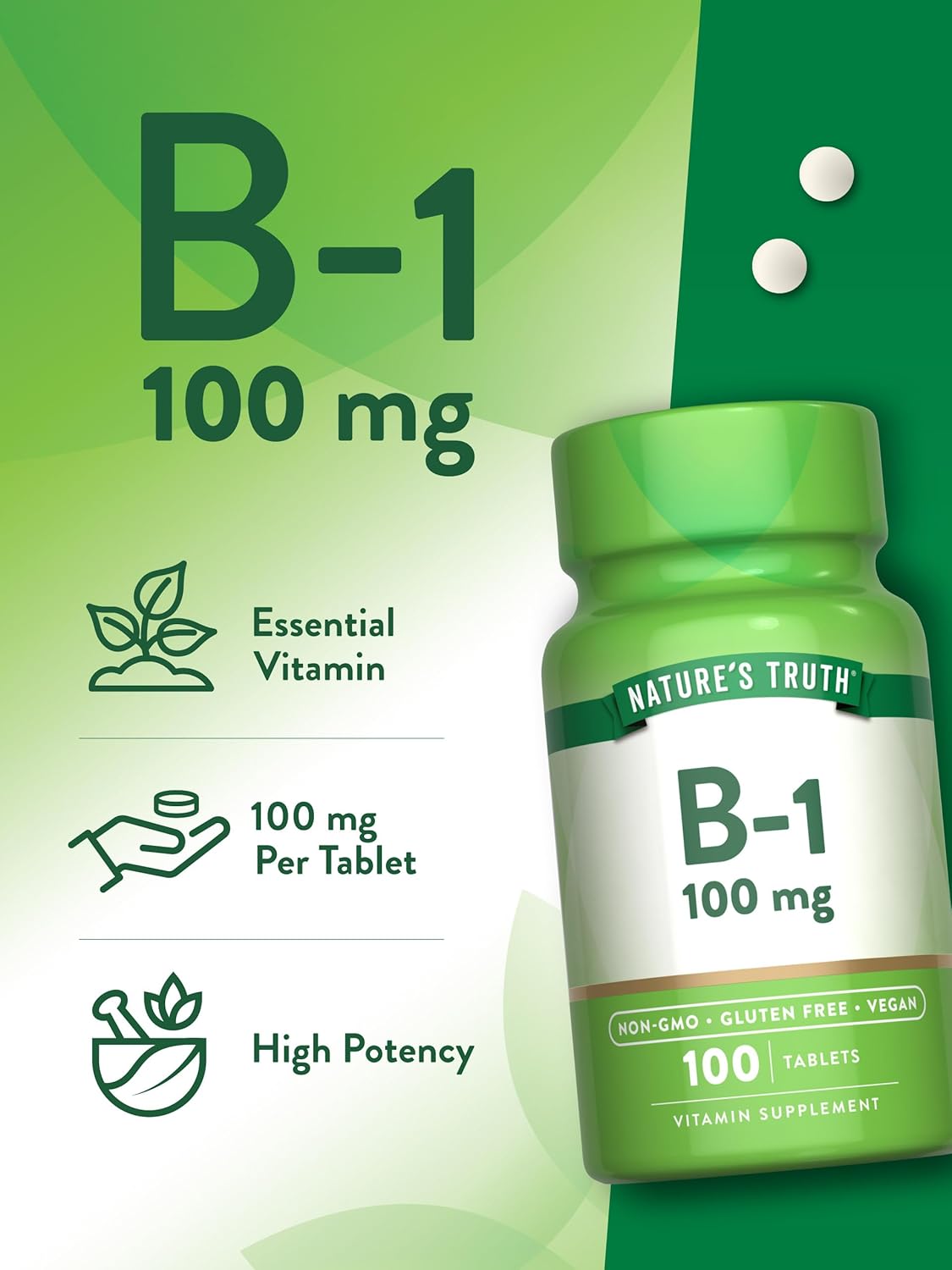 Suplemento de Vitamina B1 100mg Nature's Truth | Vegano, No GMO