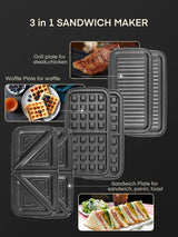 Waffle Maker 3 en 1 FOHERE, 1200W, Placas Removibles, Control T°