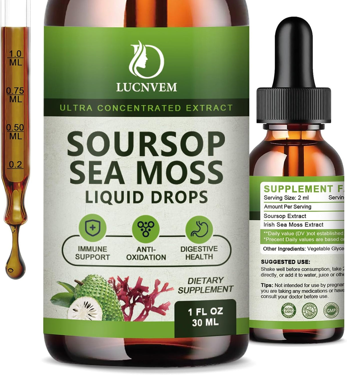 Soursop Graviola con Sea Moss Líquido, 2 Pzas