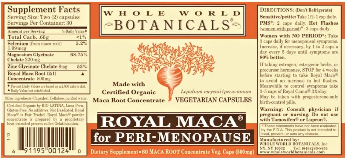 Royal Maca para Perimenopausia, 60 Cápsulas - Whole World BOTANICALS