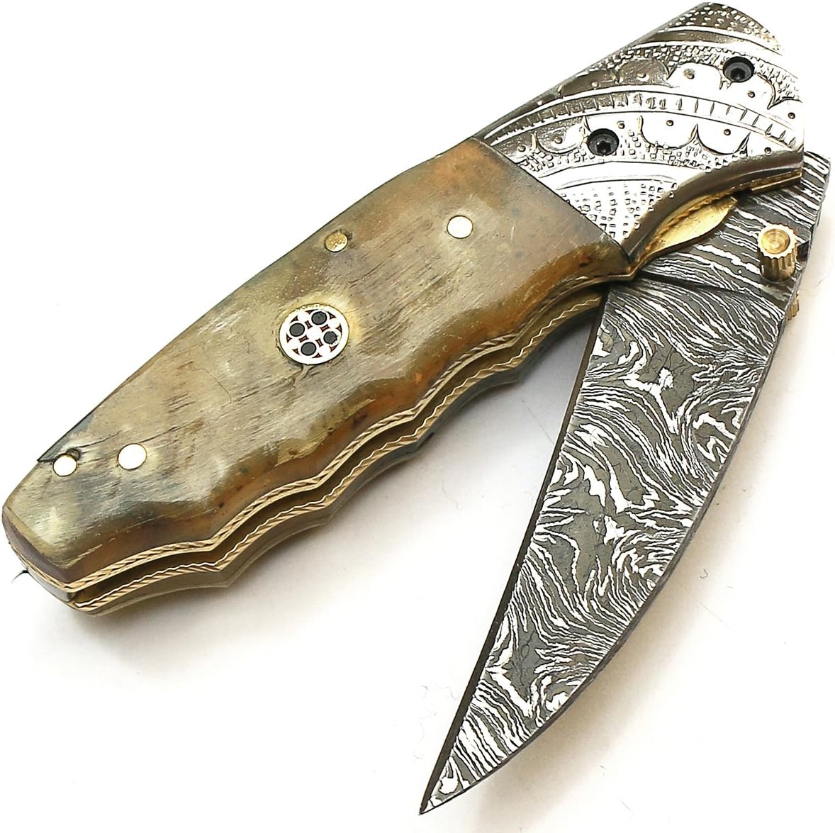 Cuchillo de acero de damasco forjado hecho a mano con funda