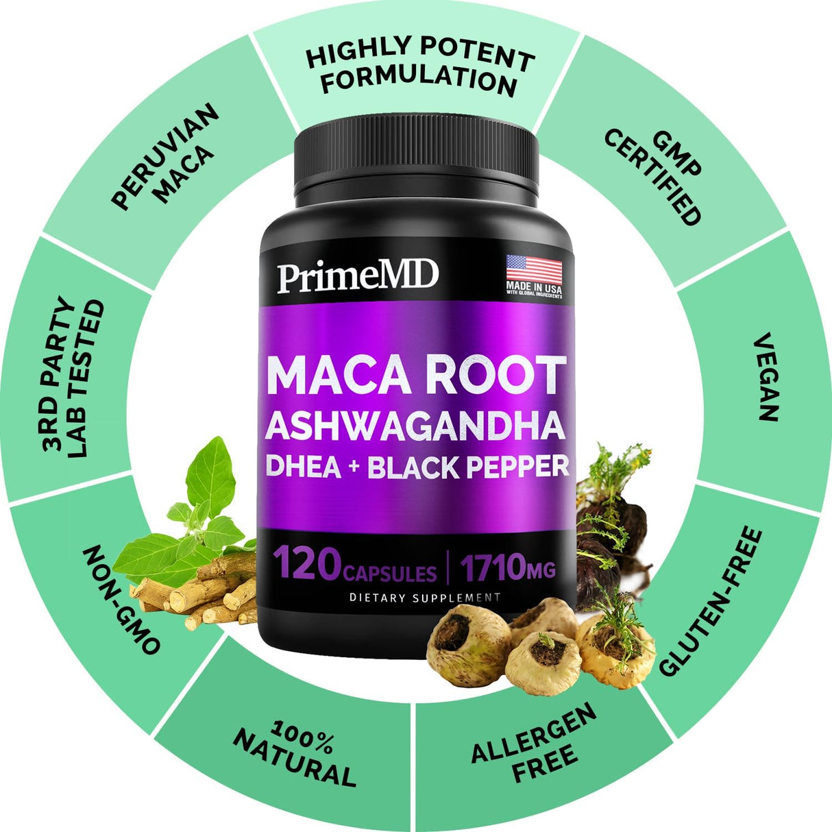 Cápsulas de Maca Orgánica y Ashwagandha - 1710mg - 120 Cápsulas