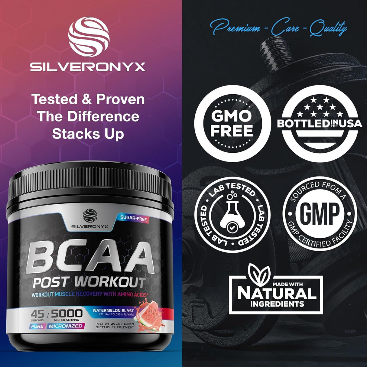 Suplemento de recuperación muscular con BCAA, L-Glutamina, aminoácidos, 45 porciones