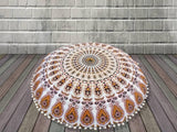 Funda bohemia para cojín, de 32 pulgadas, con diseño de mandala, para meditación, decorativa, otomana, grande, para exteriores, decoración del hogar, decoración de arte en el hogar, redonda, con pompones de algodón, cómoda