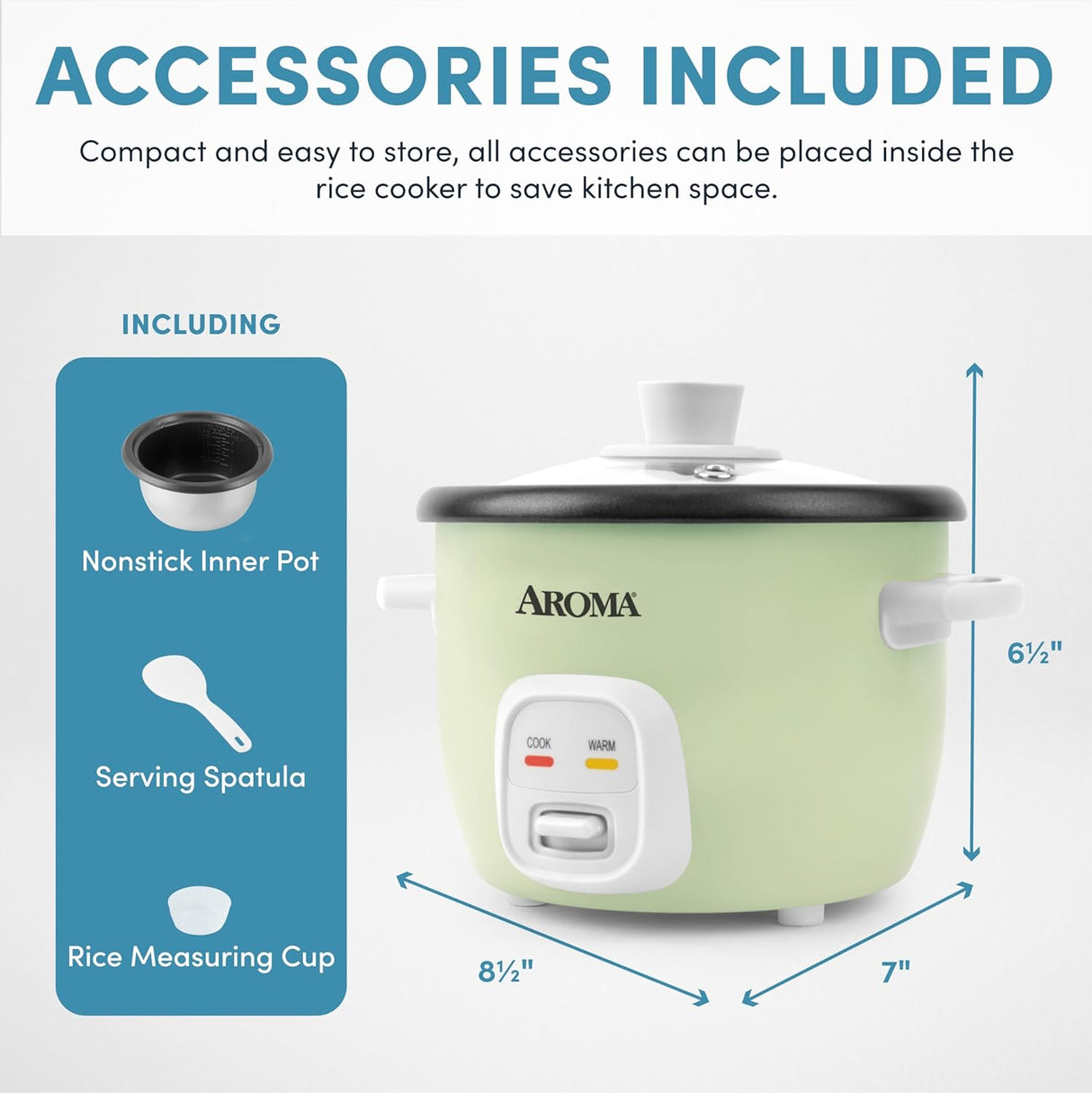 Olla arrocera AROMA® 2 tazas, cocina granos y sopas, mini