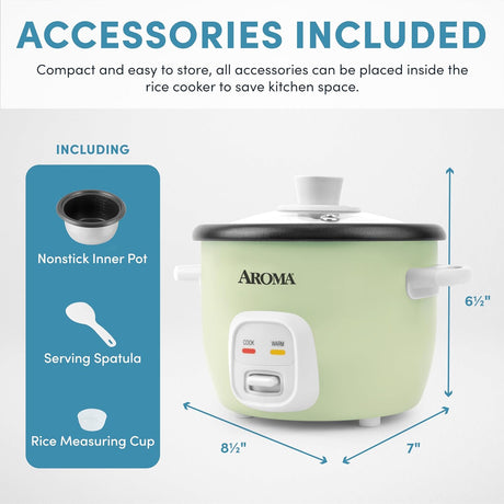 Olla arrocera AROMA® 2 tazas, cocina granos y sopas, mini