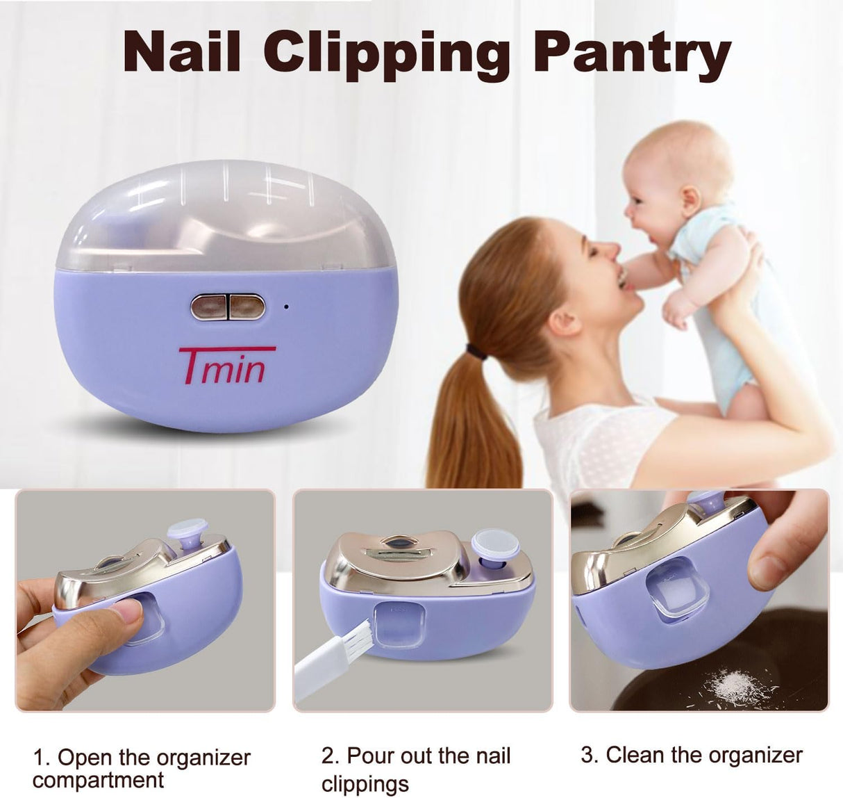 Cortauñas Eléctrico TMIN con Luz y 2 Velocidades, Modelo 2 en 1