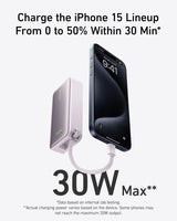 Cargador portátil de 10K con cable USB-C integrado PD 30