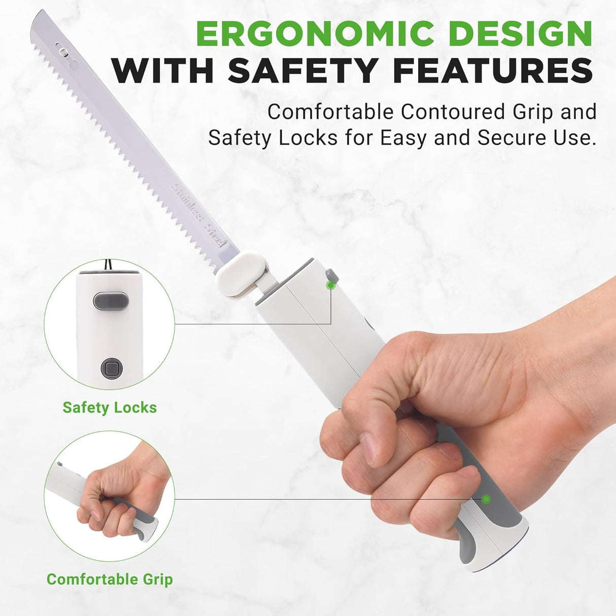 Cuchillo eléctrico NutriChef inalámbrico con botón de seguridad