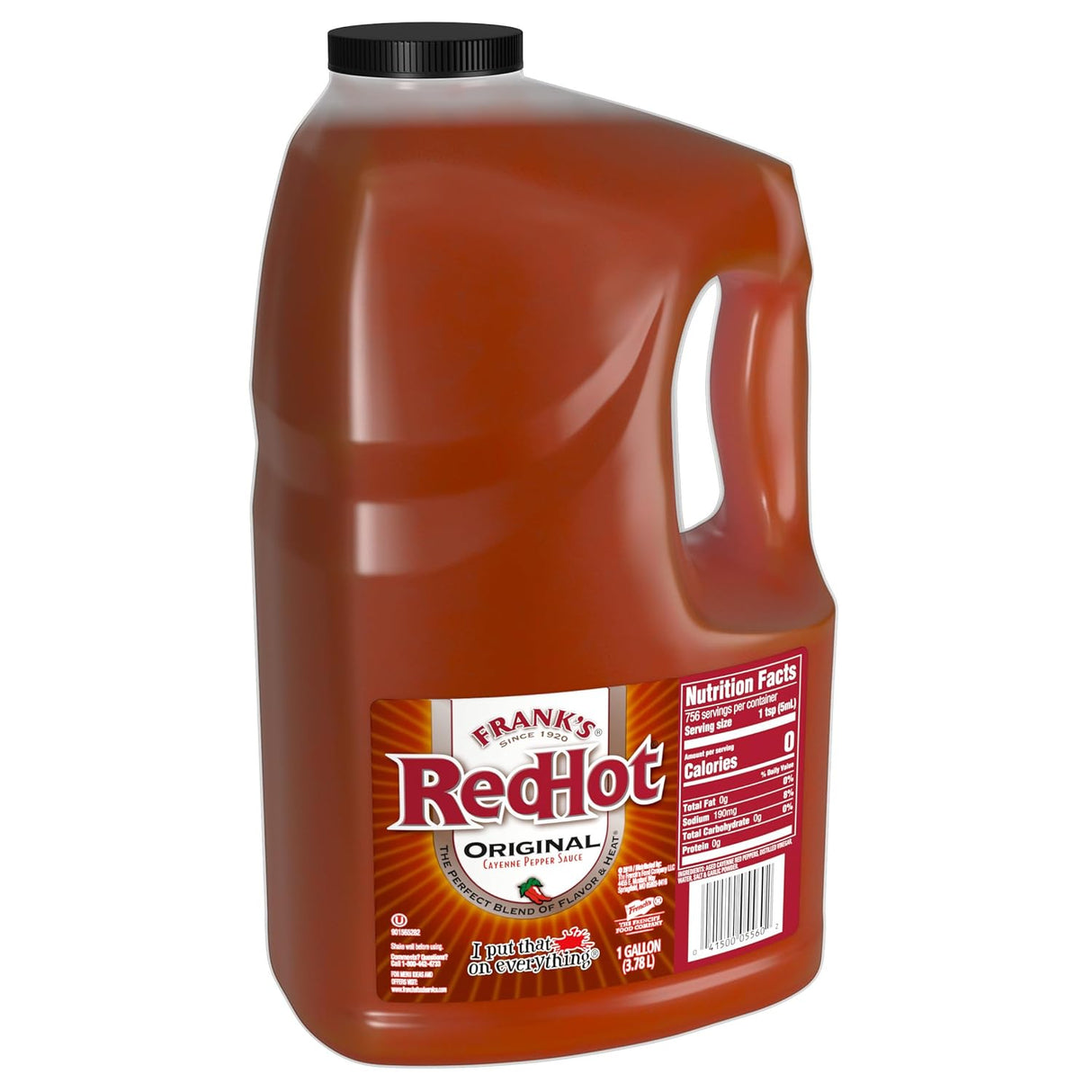 Frank's RedHot Salsa picante original de pimienta de cayena, 1 galón – Contenedor a granel de un galón de salsa picante de pimienta de cayena para añadir sabor a platos principales, guarniciones,