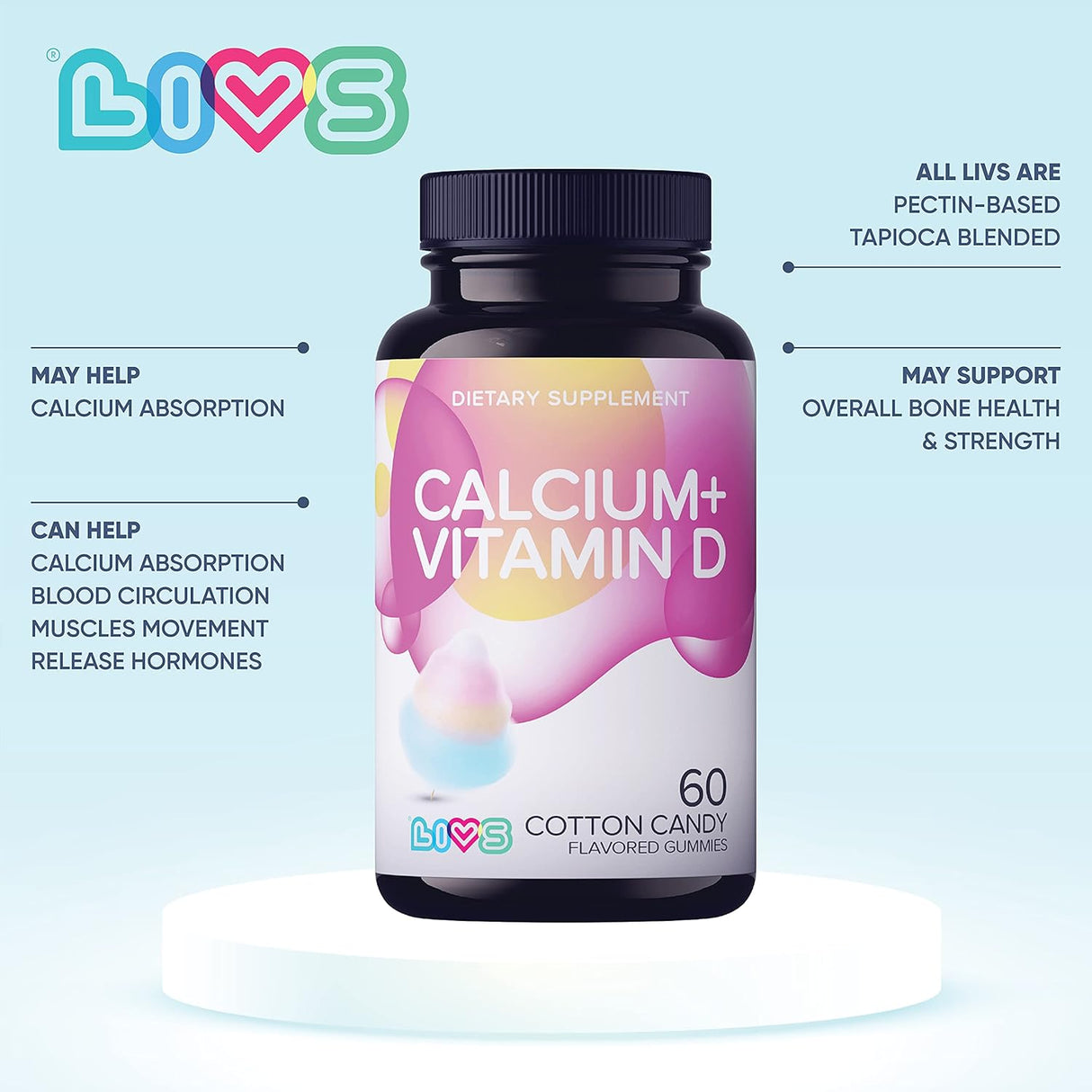 Suplemento Gomita Calcio y vitamina D3  salud ósea  60 und