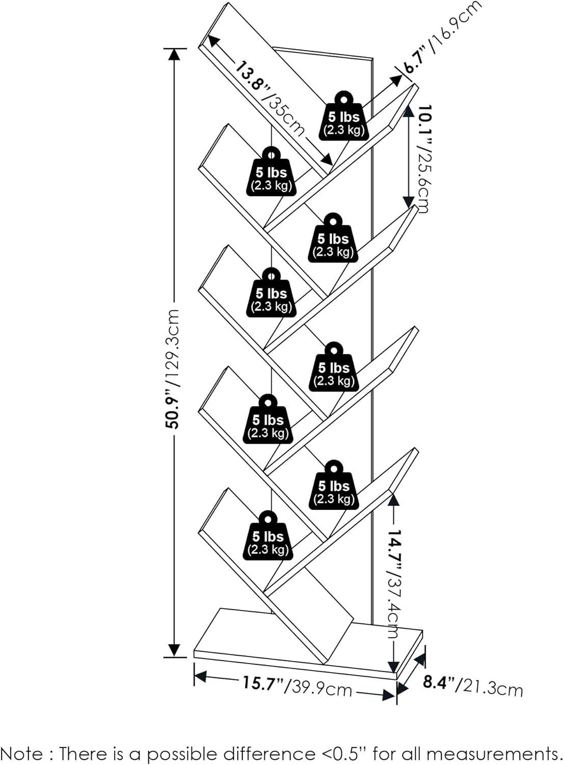 Estantería estilo árbol, 9 niveles, madera de roble francés