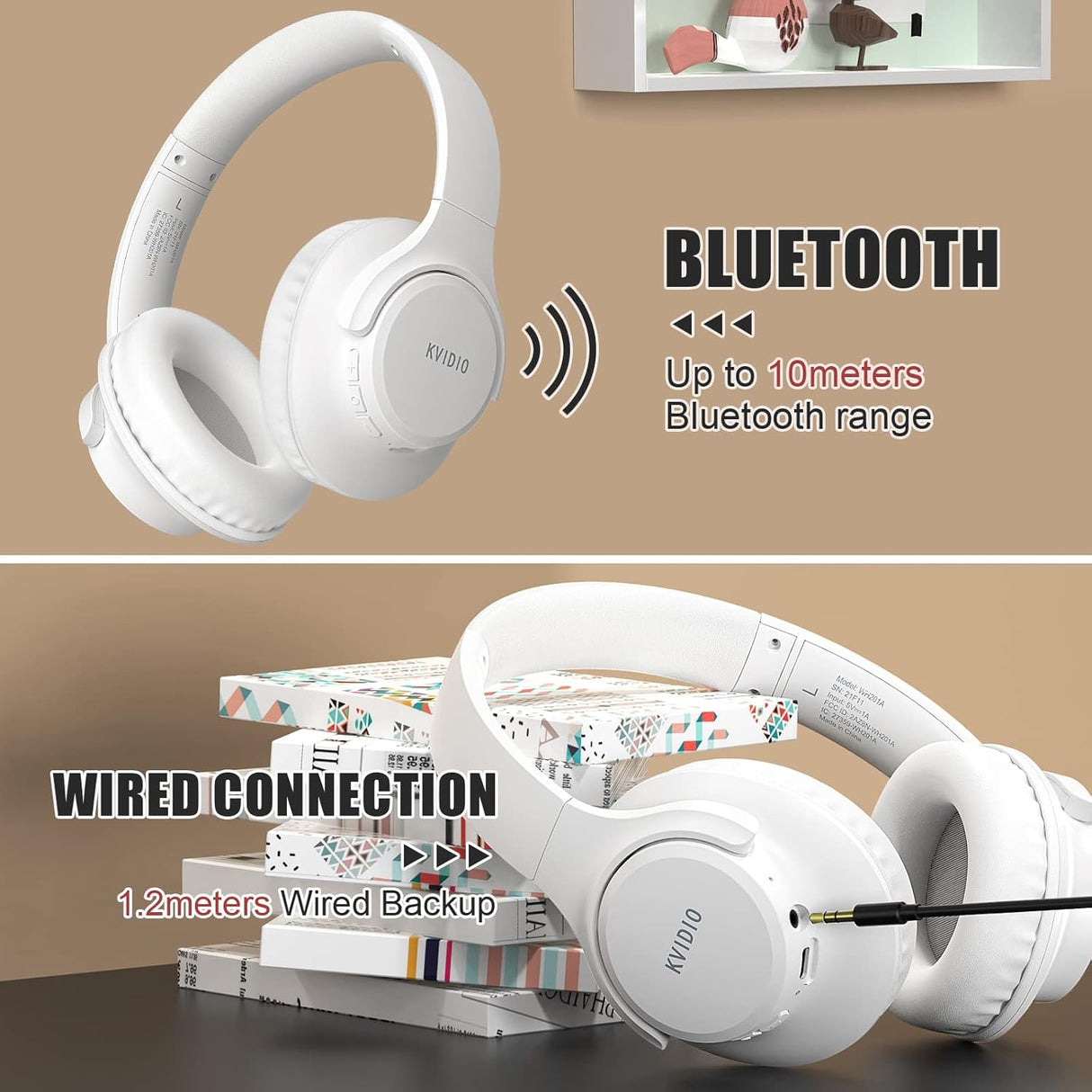 Auriculares KVIDIO Bluetooth, 65h Autonomía, Sonido HiFi
