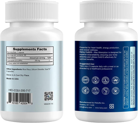 CoQ10 200mg Suplemento para Corazón, 60 Cápsulas Veganas