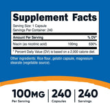 Suplemento Niacina vitamina B3 100 mg 240 cápsula sin gluten