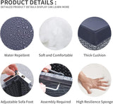 Valita Juego de muebles de mimbre PE para exteriores, 7 piezas, sofá seccional de ratán gris con cojines lavables azul oscuro