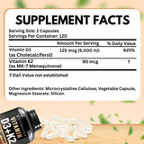 Complejo de Vitamina D3 K2 - Cápsulas 120, Sin Gluten, USA