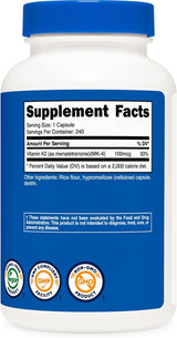 Nutricost Vitamina K2 (MK4) 240 Cápsulas, Sin Gluten, No GMO