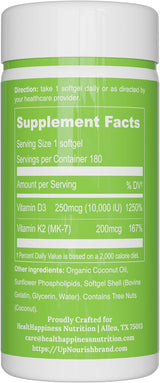 UpNourish Vitamina D3 K2 Liposomal 10,000 IU 180 Mini Softgels