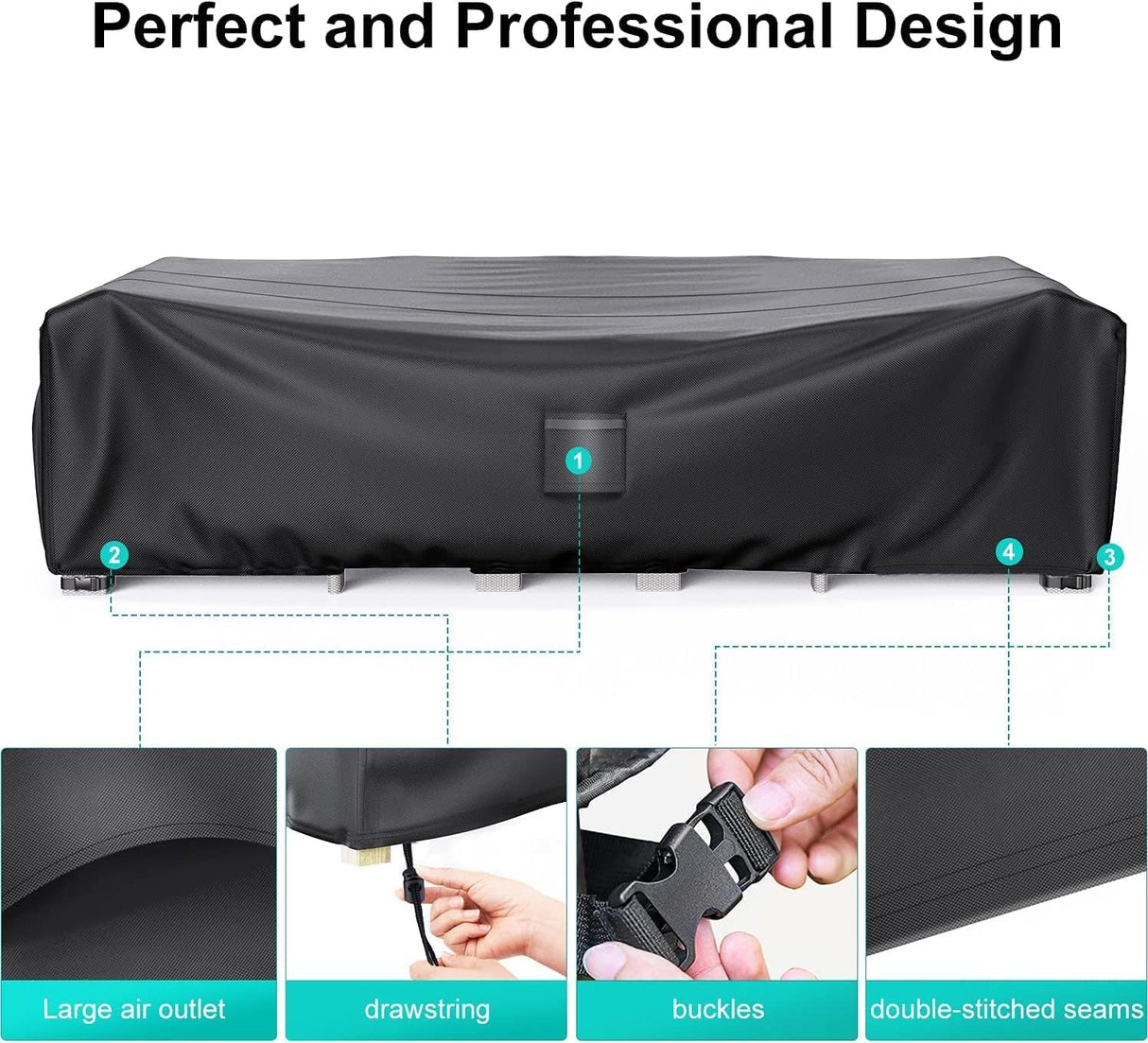 BROSYDA Fundas para muebles de patio, resistente al agua, 600D, para muebles de exterior, juego de fundas para sofá seccional, fundas para mesa y silla, 128 pulgadas de largo x 83 pulgadas de ancho x 28 pulgadas de alto