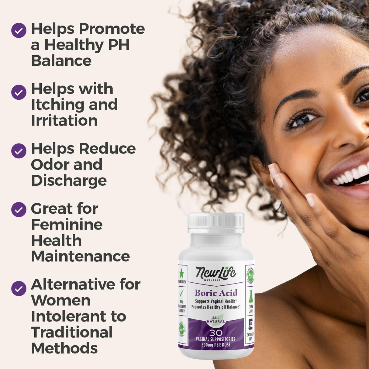 NewLife Naturals Supositorios de ácido bórico para mujeres