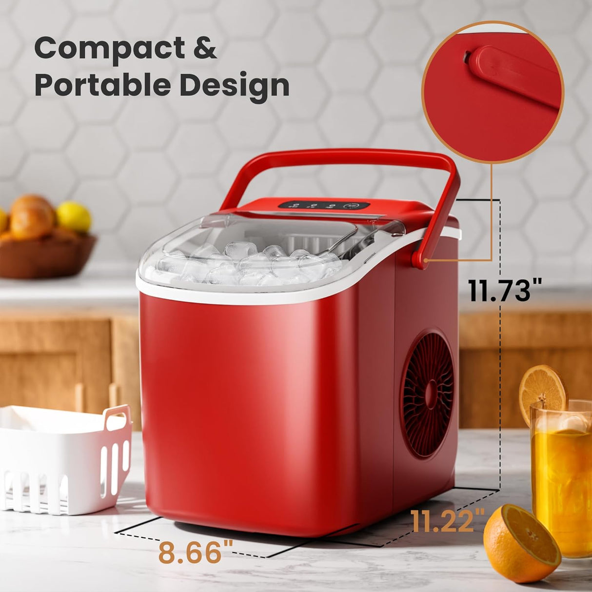 Máquina de Hielo Portátil, auto-limpiante, 26Lbs/24H, modelo 9B